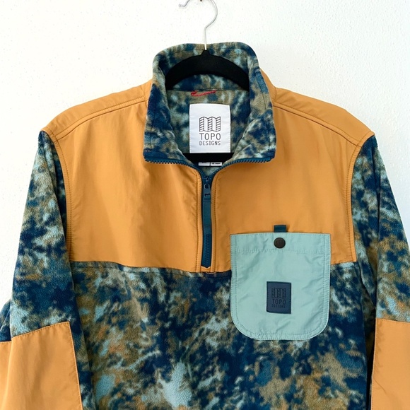 Topo Designs Vista 1/4 Zip Lightweight Fleece Pond Blue Storm/Khaki Size M Mens - Picture 3 of 9